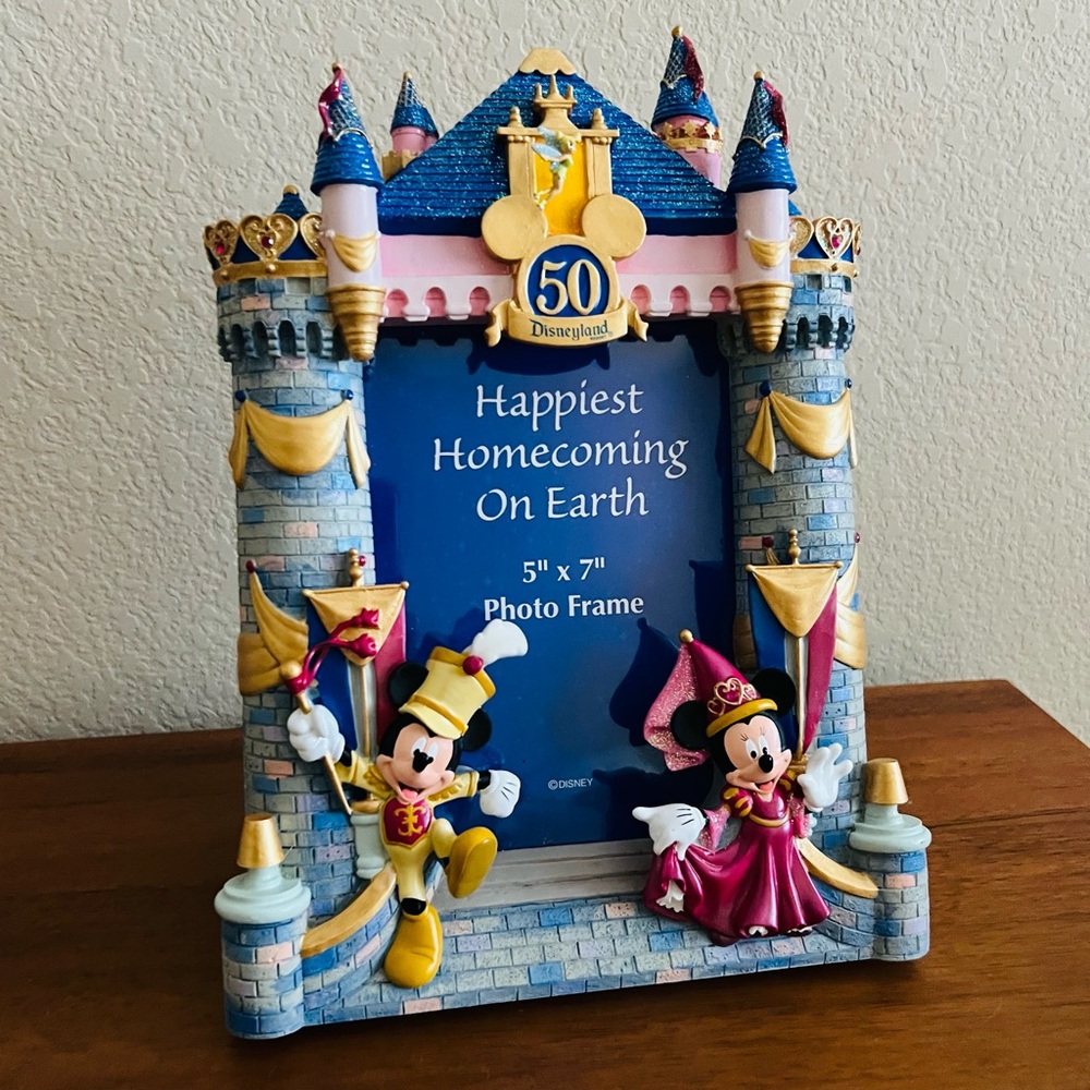 Disneyland 50th Anniversary 5"x7" Photo Frame Mickey Minnie Tinker Bell Figurine